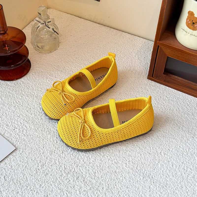 2025 Summer Children Flats Shoes Solid Weave Bow Breathable Girls Princess Shoes Shallow Soft Bottom Non-slip Kids Ballet Flats XJ250724