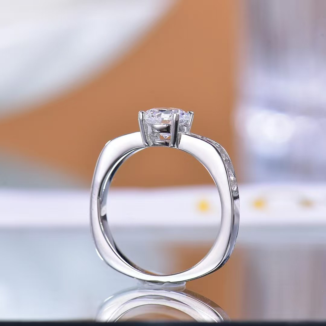925 Sterling Silver Square - circle Moissanite Ring - High - quality Lab - Created Gem, Unique and Timeless Design