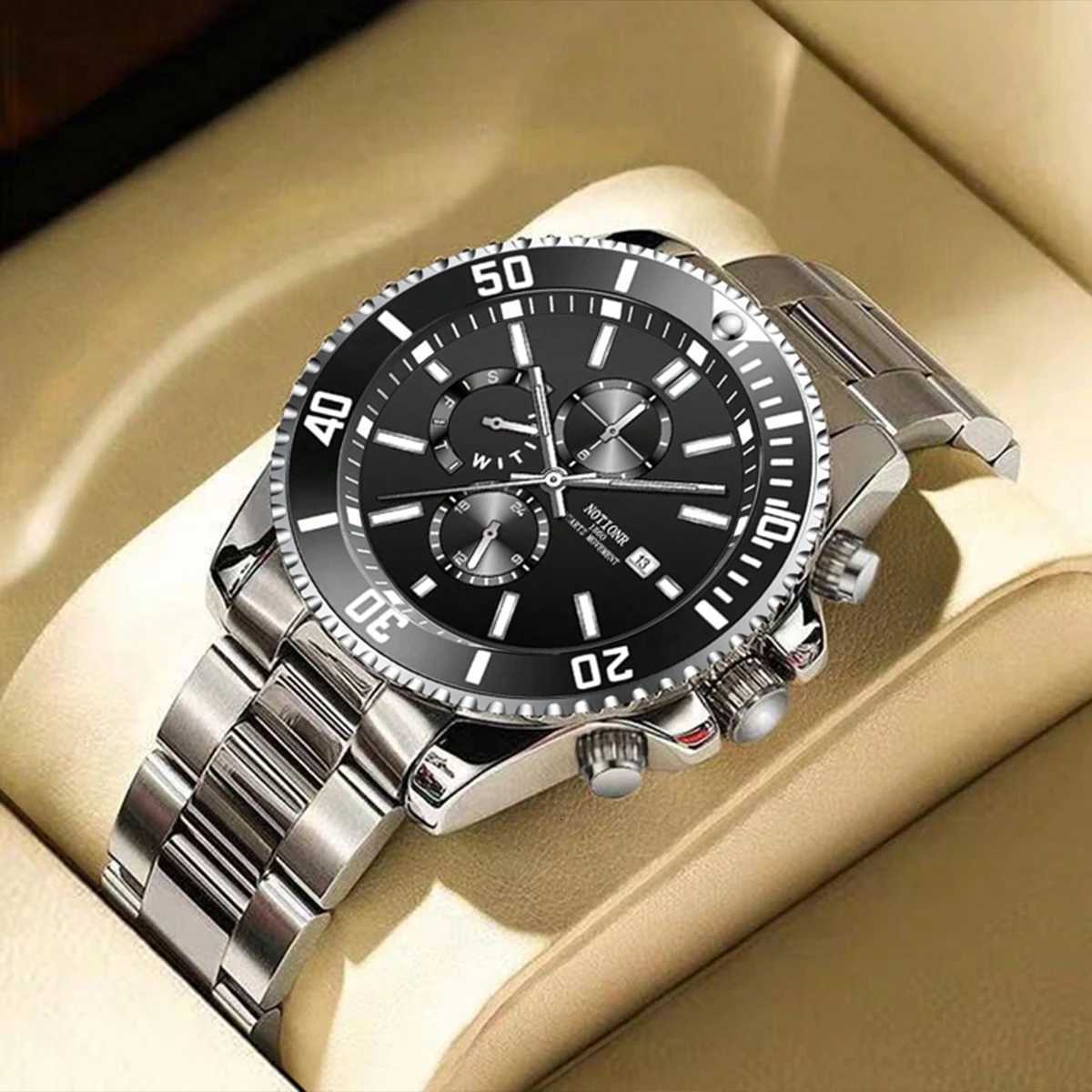 Luxury Mens Business Watches Men Silver Quartz Watch Male Luminous Clock W250724