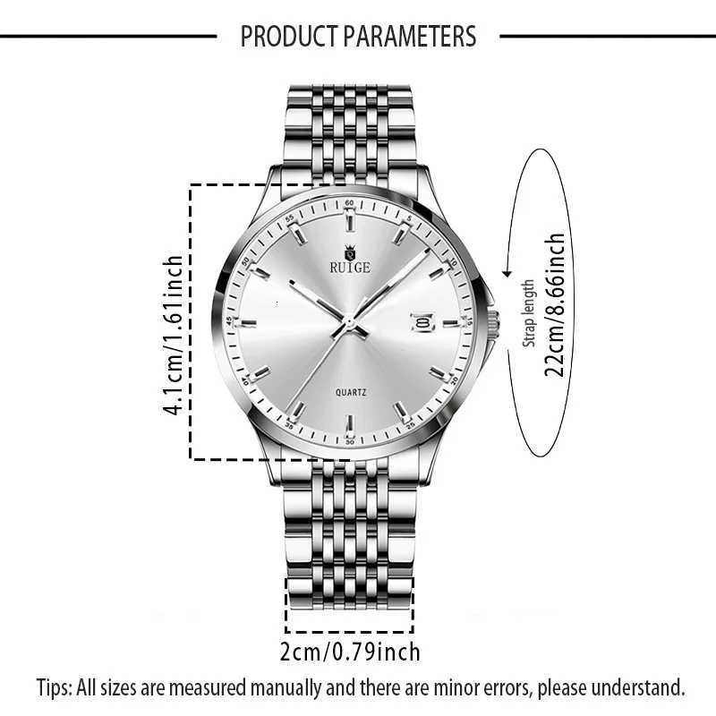 RUIGE Business Mens Quartz Watch Stainless Steel Calendar Mens Night Light Waterproof Fashion Versatile Watch B2-2 W250724
