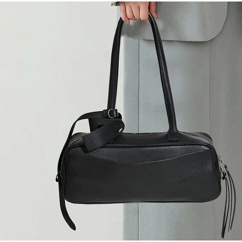 Genuine Leather Handbag Brand Lychee Pattern Bowling High-end Shoulder Versatile Casual Business Underarm Bag New