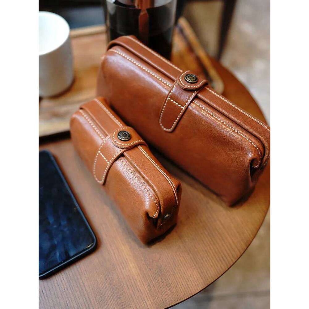 Missdeer Vegetable Tanned Cow Leather Simple Mouth Gold Clip Stationery Cosmetics Storage Pencil Bag