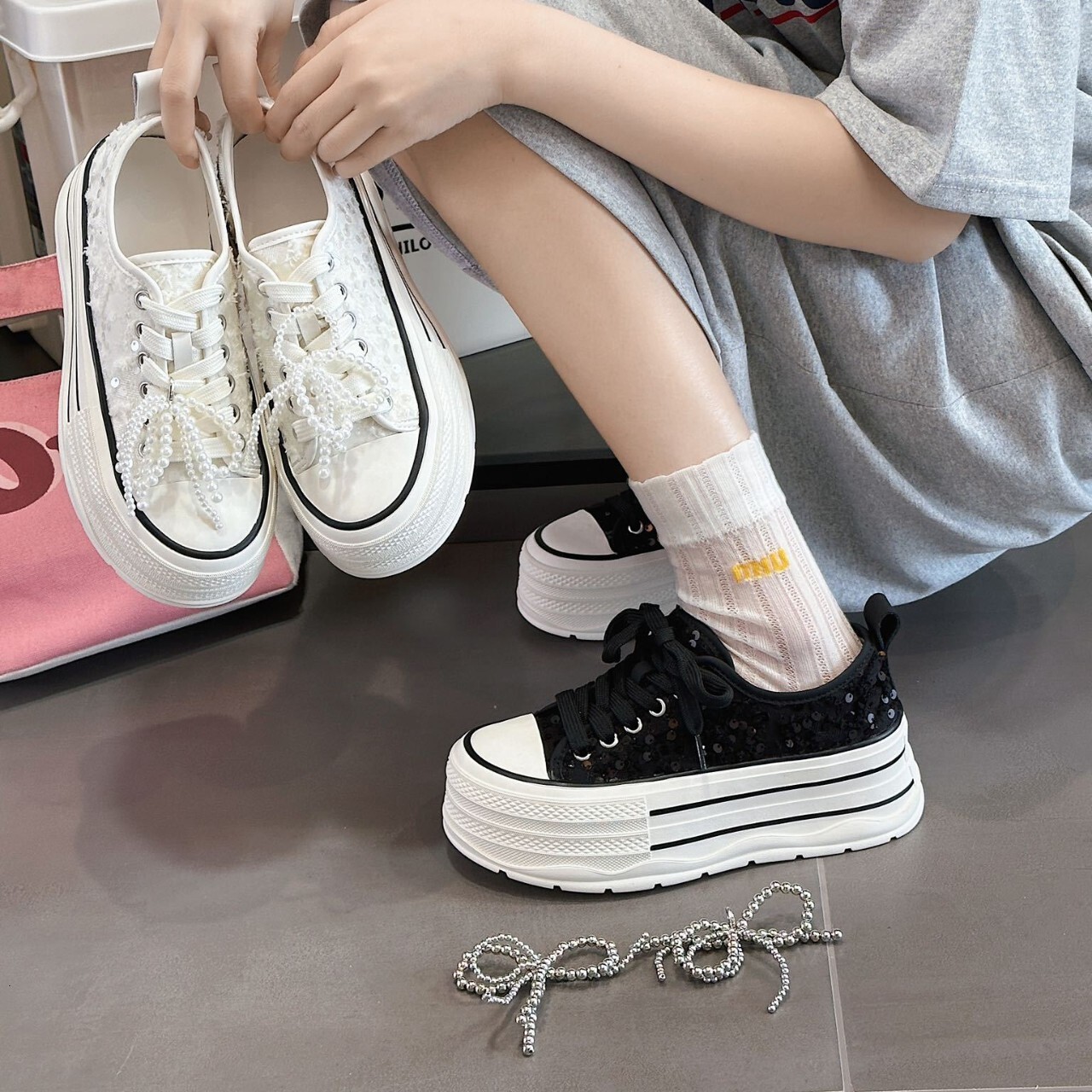 IG Laixini Genuine Leather Thick-Soled 2025 Spring New Student Sneakers Casual Versatile Trendy Single Korean White Shoes ddmythur