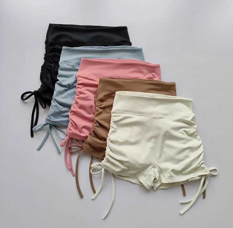 High-waisted sexy fitness shorts with drawstring straps quick-drying running dance three-piece pants womens peach buttocks XJ250724
