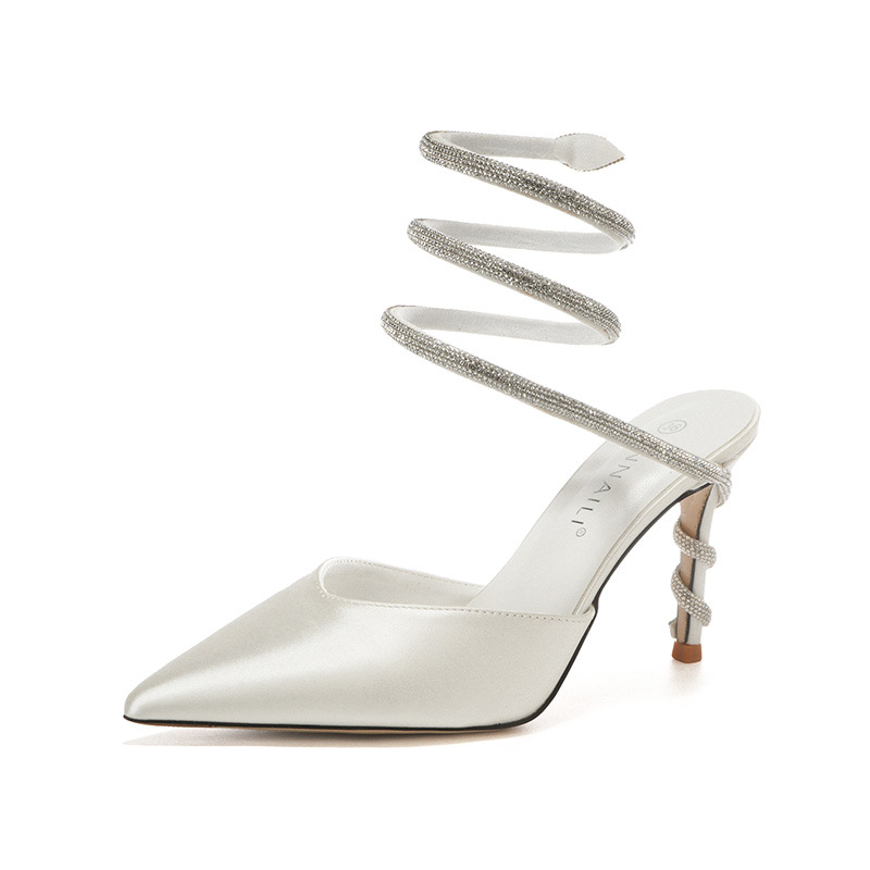 Elegance Stylish Women Pumps Rhinestone Luxury Slingbacks Pointed Toe Thin High Heels Spring Summer Bridal Party Shoes OL Formal Dress Business Advanced Feeling