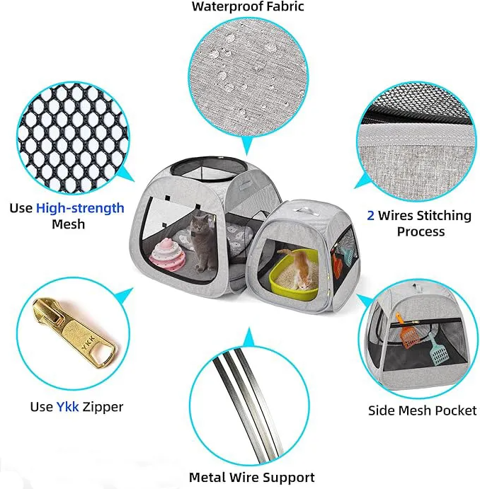 Portable Cat Playpen, Trapezoidal Design for Better Standing, Foldable Pet Tent for Indoor and Outdoor Use of Kitten and Puppy, Dog Play Enclosure, Ca