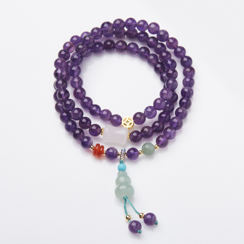 New Chinese Style Amethyst Bracelet with Coin Pendant Gourd Elegant Versatile Ideal as a Gift