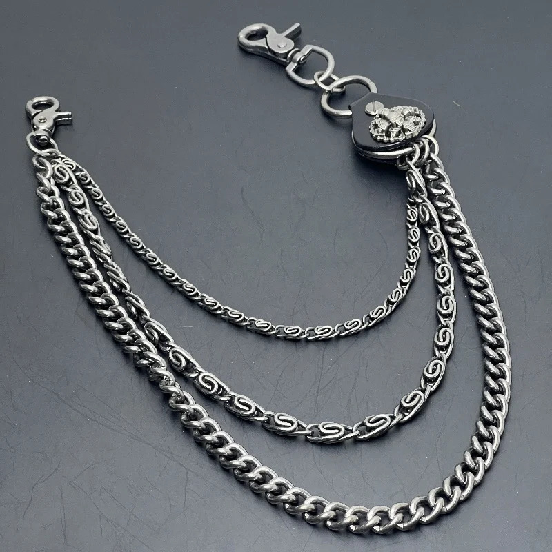 Halloween Hip hop punk pants chain Jeans Skeleton decoration on the waist Genuine leather metal jewelry 250722