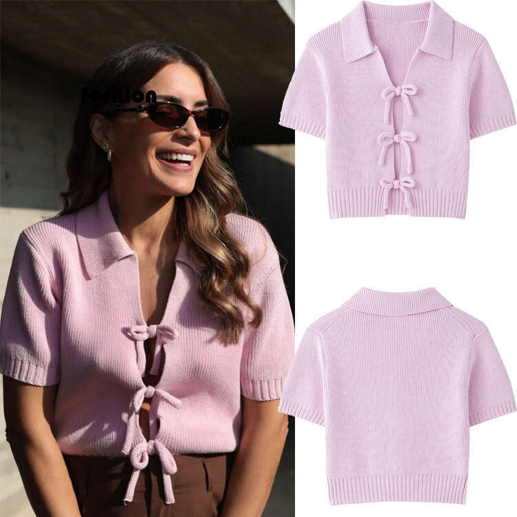 TRAFZA Style Spring And Autumn New Women's Classic Fashion Bowknot Decorated Knitted Top B5 b6