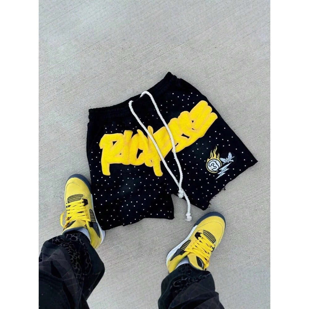 High Street Brand Rhinestone Embroidered for Men 2025 Summer New Loose Trendy Sports Casual Shorts