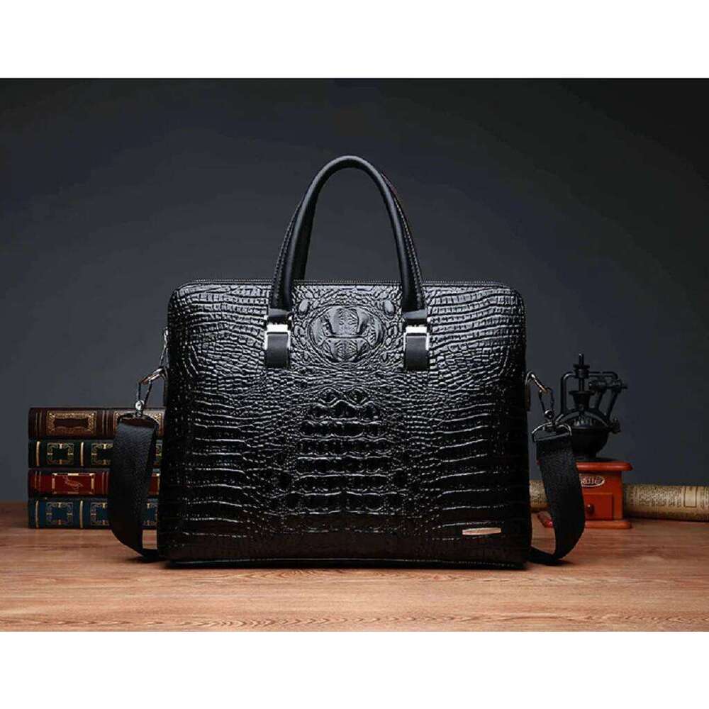 2025 New Men's High Quality Leather Business Briefcase Fashion Crocodile Pattern Handbag Shoulder Bags Crossbody Laptop Bag