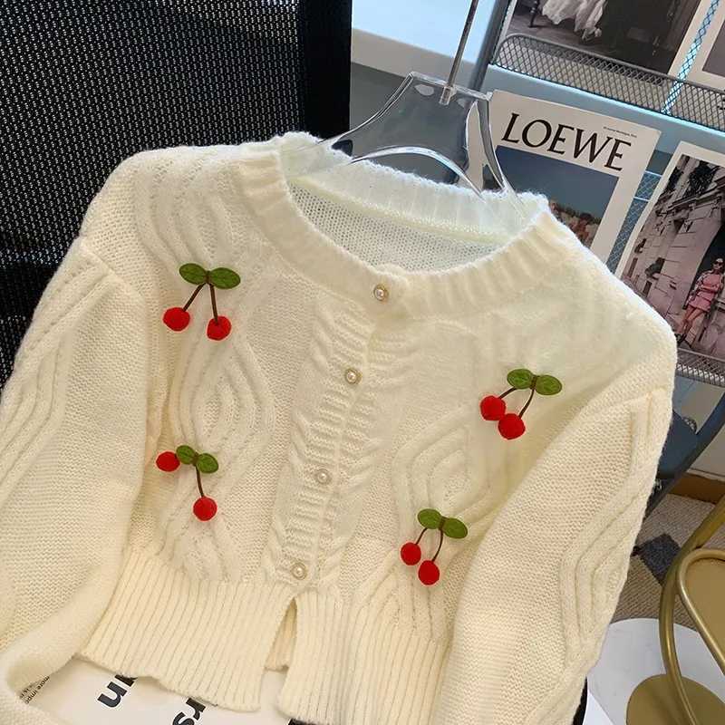 2024 New Korean Fashion Cherry Designer Knitted Sweater Cardigans for Women Streetwear Ladies Tops Autumn X250724