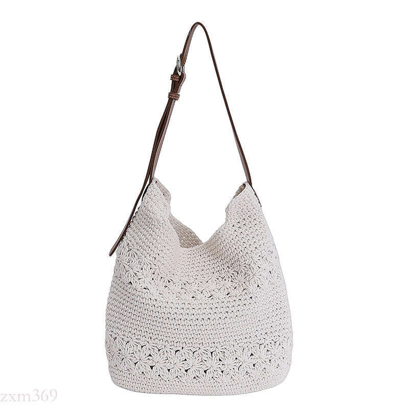Handmade Crochet Cotton Thread Woven Tote for Women, Large Capacity Summer Lazy Style Beach Bag, Versatile Shoulder Crossbody Bag