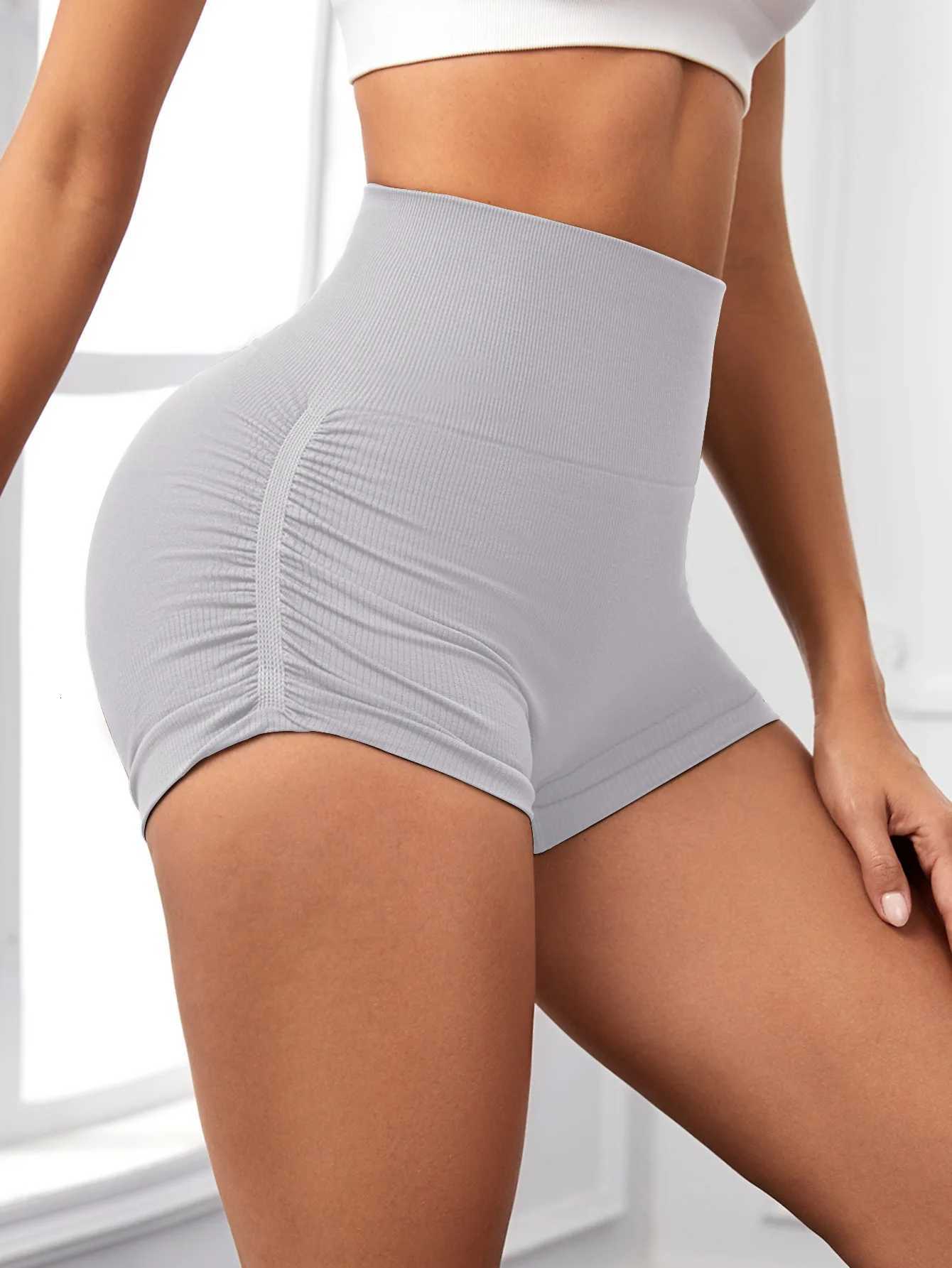 Women Seamless With Wrinkles Shorts Fitness Yoga Shorts High Waist Push Up Butt Gym Sexy High Elastic Training Slim Leggings XJ250724