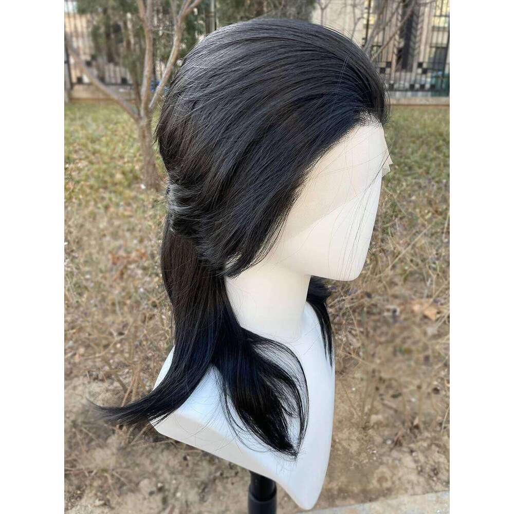 Mullet Cosplay For Black Women Rocker Men Human Hair Shoulder Length Synthetic Hair 13X4 Lace Front Wigs Glueless Natural Hairline