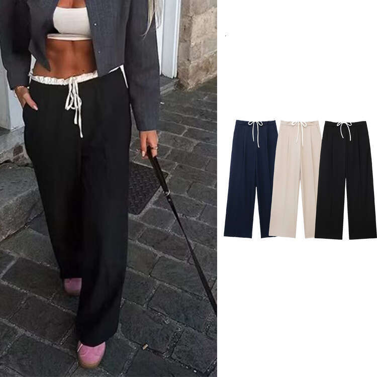 TRAFZA Style Women's French Niche Fashion Casual Wearable Wide-Leg Pants B5