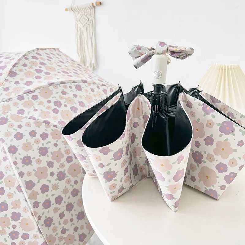 Fresh Flowers and Rain Dual-purpose Parasol Folding Automatic Umbrella for Womens Ultraviolet Sun Protection Sun Umbrella R250724