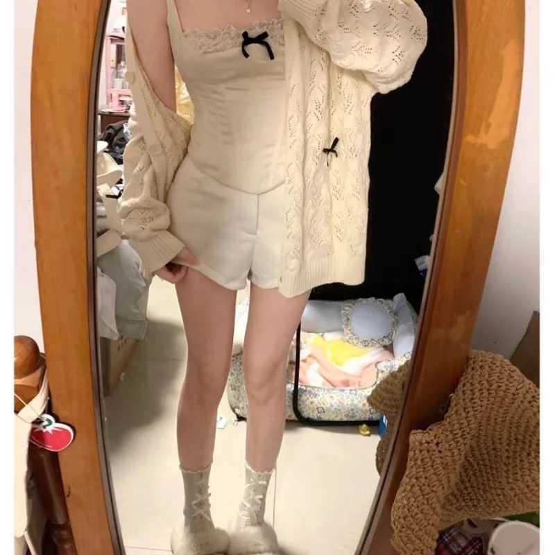 Dptown Coquette Cardigan Sweater Woman Kawaii Bow Hollow Out Knitted Tops Korean Fashion Sweater Preppy Cute Aesthetic Solid X250724