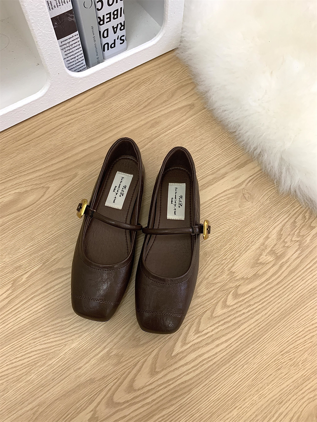 Korean Style Versatile One-Strap Silver Women's Summer French Mary Jane Flat Small Leather Shoes ddmythur