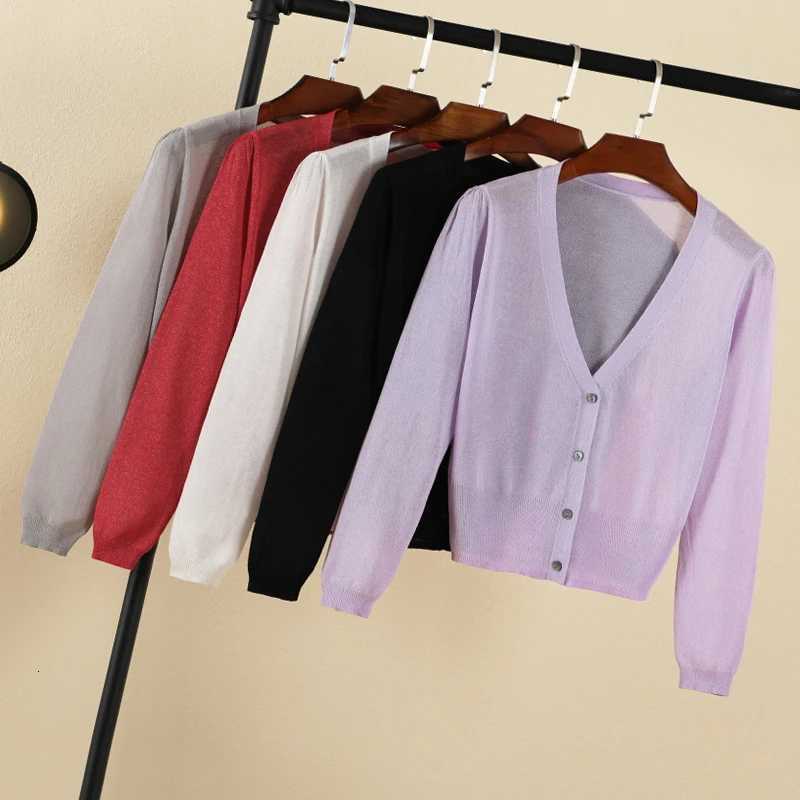 Summer Cardigan Women V-neck Blouses Crochet Top Clothing Cropped Button-down Outerwear Cute Knitted Ladies Sweaters Black Basic X250724