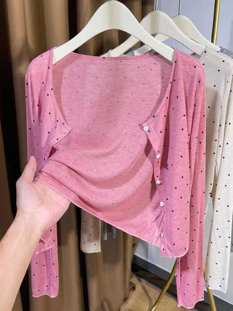 Polka Dot Thin Knitted Cardigans Women Summer New O-Neck Single Breasted Sunscreen Knitwear Coats Korean Style Knit Tops X250724
