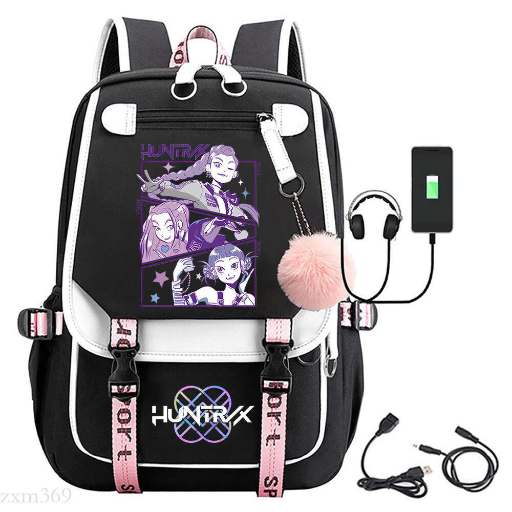 Kpop Demon Slayer Movie Merchandise Printed School Bag Student Campus Backpack with Pom-Pom