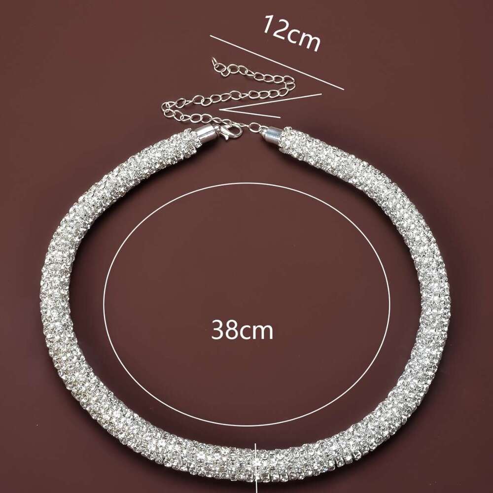 Exaggerated Rhinestone Necklace for Women Versatile Choker Personality Jewelry Dia Tube New Style Sparkling