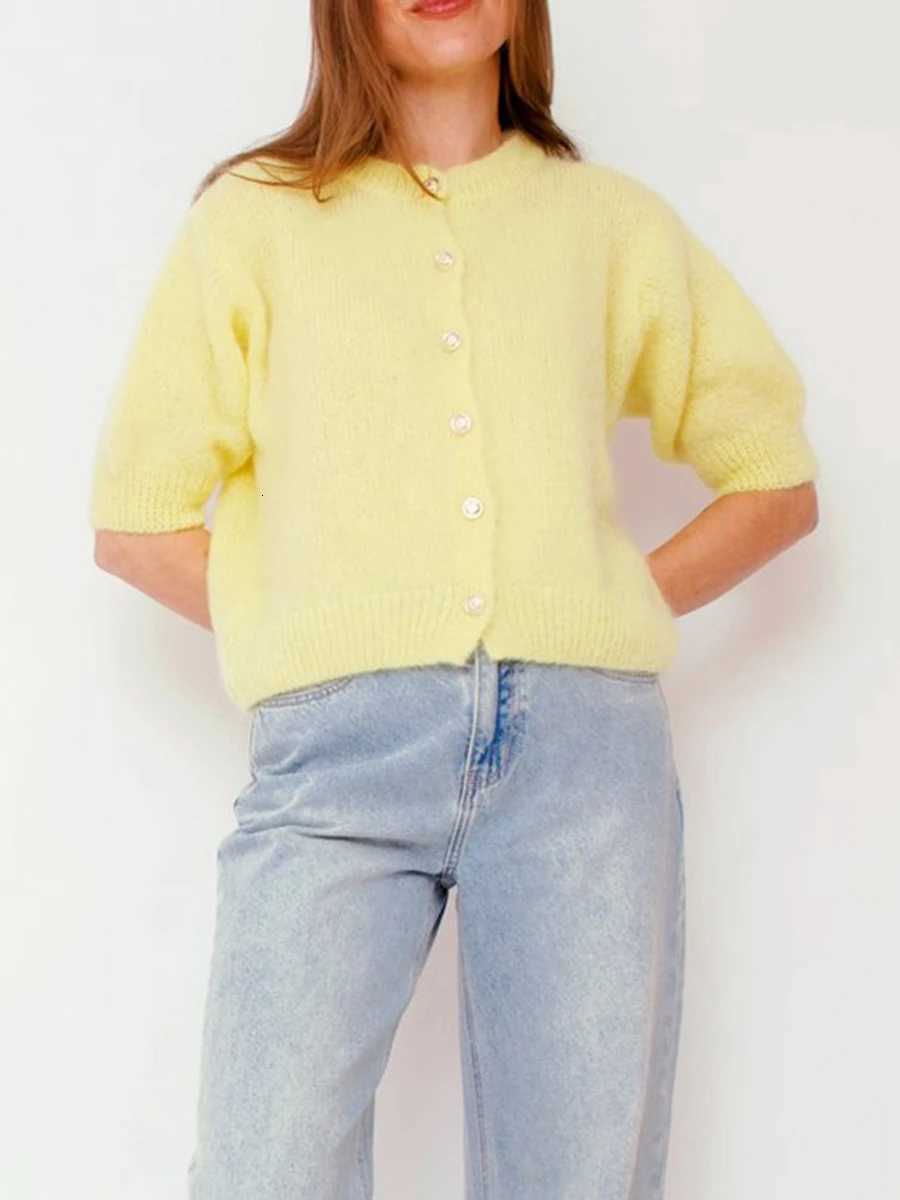 Women Autumn Sweater Cardigan Half Sleeve O Neck Button Up Solid Color Knitwear Female Casual Slim Soft Fall Coat for Streetwear X250724