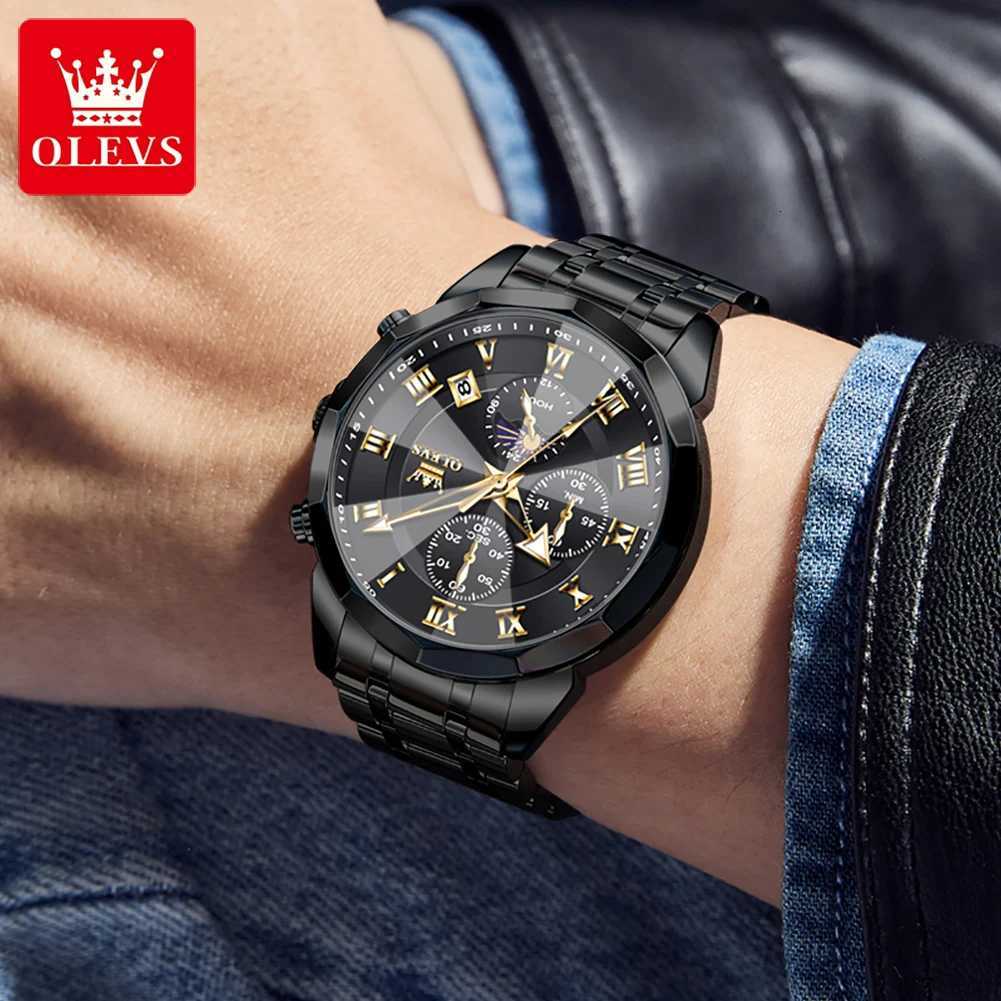 OLEVS 3675 Mens Watch Original Multifunctional Chronograph Quartz Watch Moon Phase Watches for Men Waterproof Mens Gifts Reloj W250724