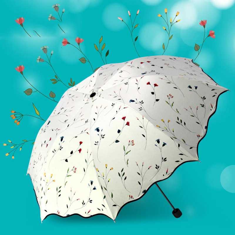 Umbrella UV Protection Womens Sun Umbrella Folding Umbrella Windproof Travel Umbrella with Flowers on Canopy R250725