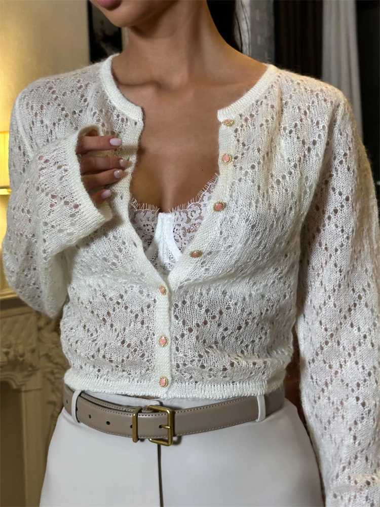 2025 Tossy Summer Knitwear Hollow Out Cardigan for Women Long Sleeve Casual Cropped Top Patchwork S-Through Knit Cardigan Outerwear X2507241
