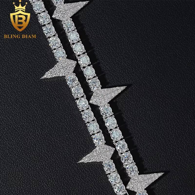 Pass Diamond Tester Iced Out 925 Sterling Silver Hip Hop Vvs Moissanite Hip Hop Tennis Bracelet Chain