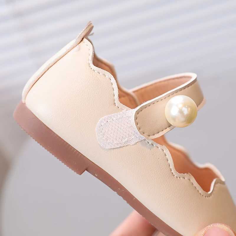 Girls Mary Janes Pearl Shallow Black Beige Pu Leather Children Princess Shoes Four Seasons 21-30 Flexible All-match Kids Flats XJ250724