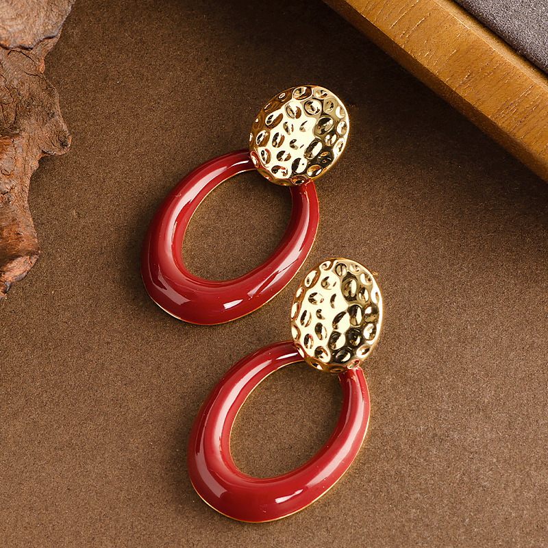 Enamel Geometric Large Hoop Earrings for Women Fashionable and Elegant Sier Needle Ear Jewelry