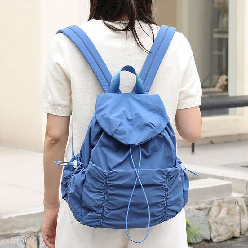 Casual Artistic Nylon Backpack Ins Fashion Drawstring Pleated School Internet Celebrity Fresh Canvas Double Shoulder Bag
