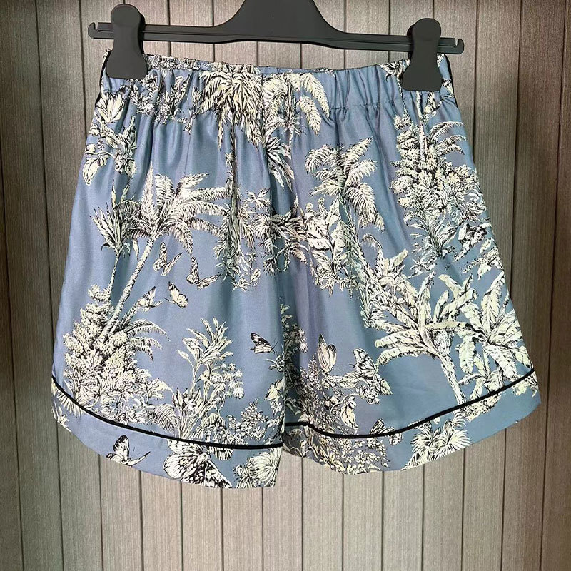 Ladies Silk Palm Tree Print Shorts Y2K Designer High-End Luxury Classic Elastic Waist Luxury Casual Homewear S0760