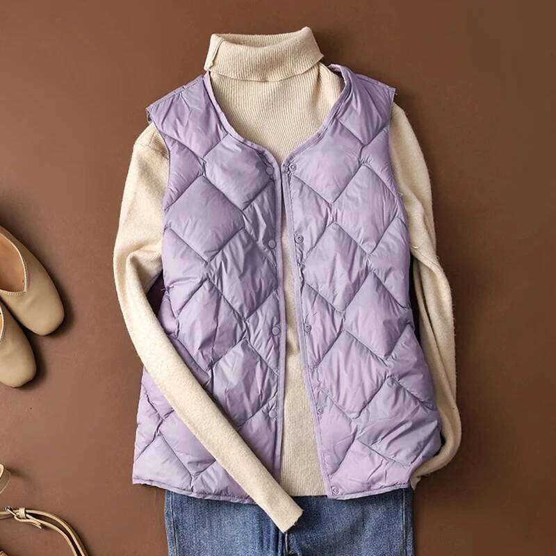 Lagabogy 2025 New Autumn Winter Ultra Light Thin White Duck Down Vest Women Puffer Jacket Female Slim Waistcoat Casual Sleeveles