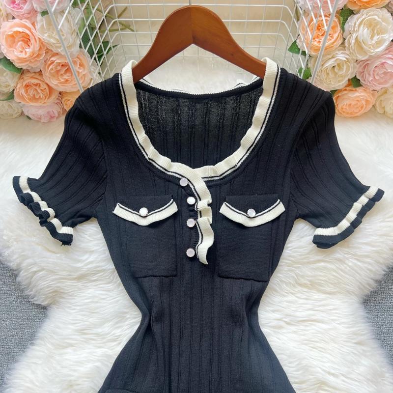 Two Piece Dress YuooMuoo Chic Fashion Sexy Package Hips Knitted Mini 2025 Summer Women Elegant Black Ruffled Party Streetwear