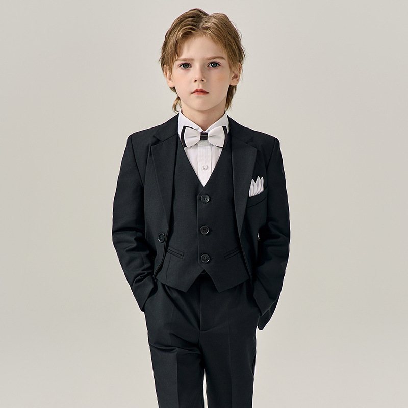 Suits Boys Dark Green Formal Wedding Party Suit Children Blazer Vest Pants Tie 4 PCS Tuxedo Kids Performance Pography Dress Costume 230906