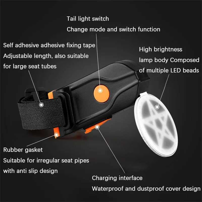 Bicycle Taillight Multi Lighting Modes USB Charge Led Bike Heart Shape Light Flash Tail Rear Lights for Road Mtb Bike Seatpost S250723