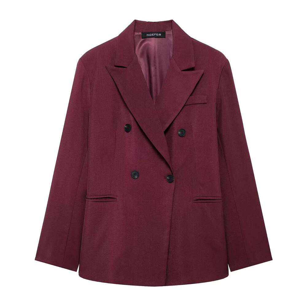 TRAFZAINS Autumn New Style Anker Red Double-Breasted Blazer Suit Pants Set B5