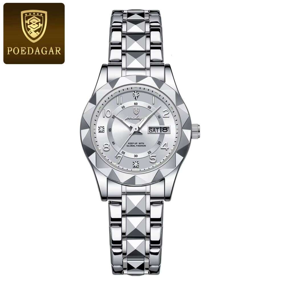 DHwatches POEDAGAR Ladies Dress Watch Luminous Waterproof Week Date Woman Wristwatch Stainless Steel Women Quartz Watches