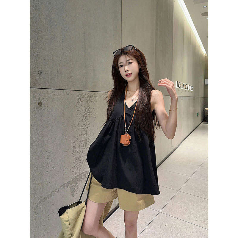 sxzy 2025 bohemian design vneck tank top summer new loose korean style outerwear camisole for women ins