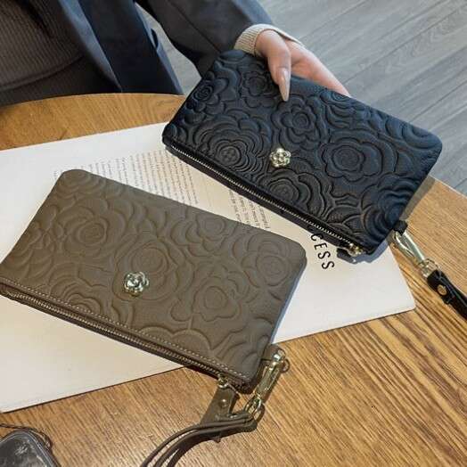 Top Layer Cowhide Long Printed Wristlet Bag Fashionable Mom Clutch Classic Trendy Versatile Wallet