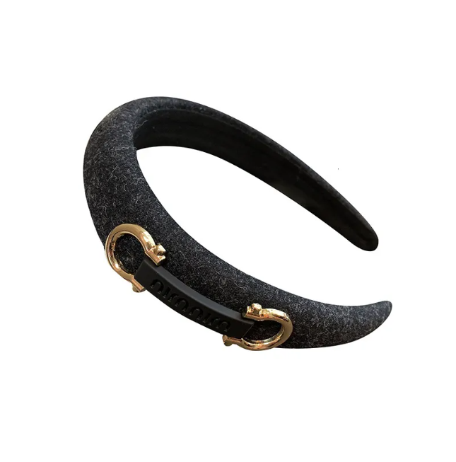 Women Simple Versatile Wool Fabric Headband Korean Style Elegant Horse Hoof Buckle Clip Wide Edge Hair Accessory