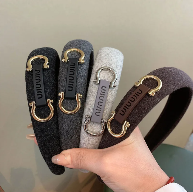 Women Simple Versatile Wool Fabric Headband Korean Style Elegant Horse Hoof Buckle Clip Wide Edge Hair Accessory