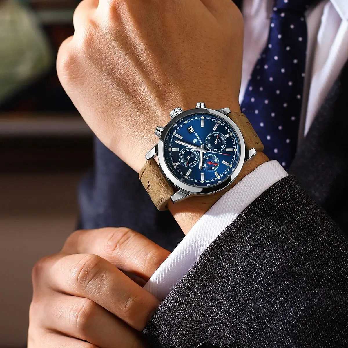 POEDAGAR Luxury Wristwatch for Men Waterproof Luminous Chronograph Date Men Watch Sports Leather Mens Quartz Watches Male Watch W250724