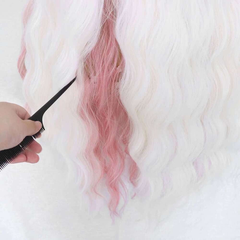 White Pink Synthetic Front Wigs Water Wave Colored Cosplay for Women Highlight Curly Heat Resistant Lace Frontal Wig