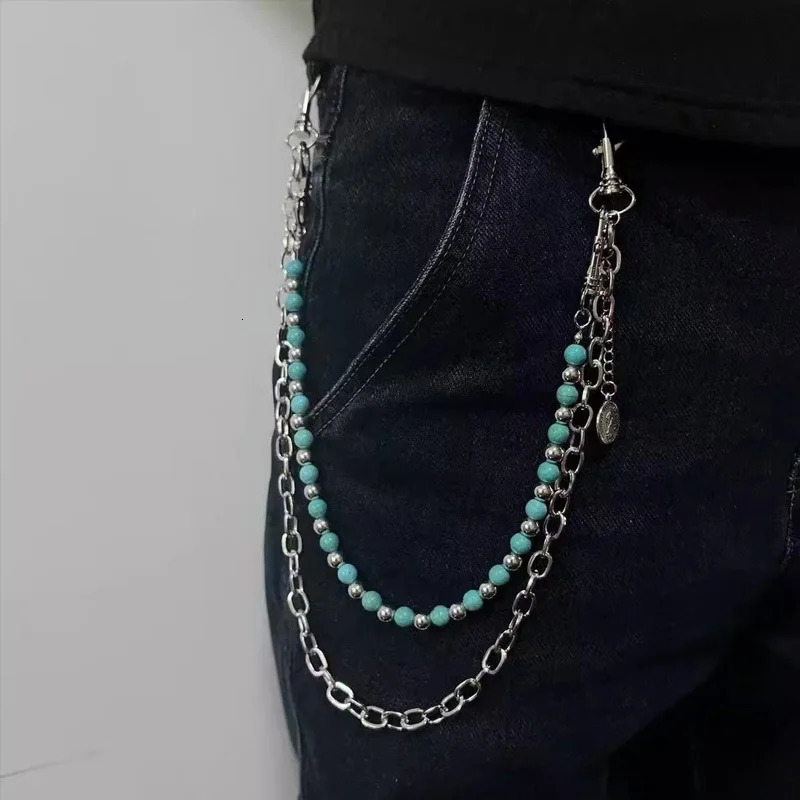 Metal Punk Rock Layered Beads Chain Keychains For Men Women Waist Key Chain Jeans Hip-hop Pants Belt Chains Jewelry Accessories 250722
