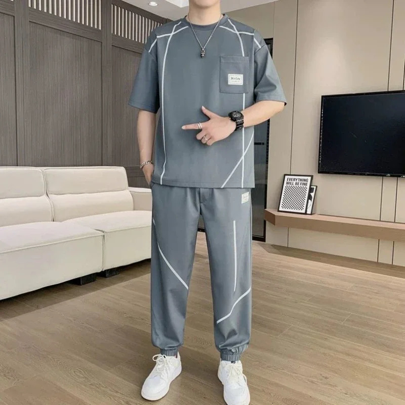 Sweatshirts Man Trousers Sets Sweatsuit Tracksuit Loose Stylish Essential Polyester High Quality T-shirts Pants Suits for Men 250717